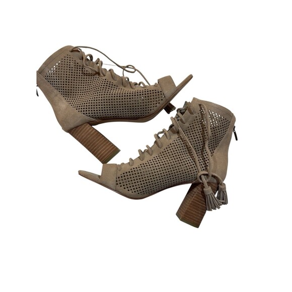 Marc Fisher Womens Shaini Perforated Lace Up Peep Toe Booties Taupe Suede Sz 9.5 - Picture 1 of 16